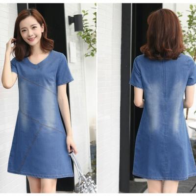 ĐẦM JEAN SUÔNG CỔ TIM FORM A CHỈ NỔI CÁCH ĐIỆU- NJ908